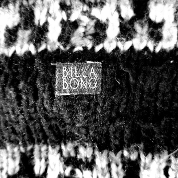 Billabong Black Striped Knit Open Front Fringe Cardigan Size L/G - Picture 5 of 6